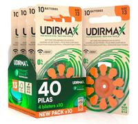 40 Pilas para Audífonos Tamaño 13 Udirmax PR48 Naranja Zinc-Air Eco Pack - 4 Ampollas Ecológicas de 10 Pilas