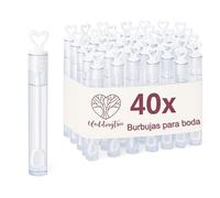 40 Pompas de Jabon Boda Blanco - Pomperos Boda - con Mango en Forma de Corazón para Bodas, Bautizos, Cumpleaños, San Valentín u Otras Celebraciones