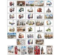 40 postales de Londres en acuarelas, 40 diseños diferentes inspirados en Londres impresos en tarjeta gruesa brillante