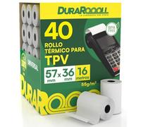 40 Rollos Papel Termico TPV Datafono DuraRoooll - Rollos Térmicos POS 57mmx36mmx16m Compatibles con Nexi SumUp Pax Axerve Ingenico para Recibos Comprobantes Tarjetas Bancarias y de Crédito