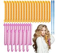 40 rulos en espiral, 55 cm, para hacer uno mismo durante la noche, sin calor, con ganchos de estilo, kit de peinado en espiral, sin calor, para mujer (naranja y rosa)