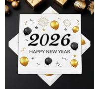 40 Servilletas Año Nuevo, Servilletas 2026 Happy New Year, Pañuelos de Papel para Decorar Nochevieja 2026, Temáticas Pañuelos de Papel de Nochevieja, 33 x 33 cm