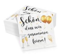 40 servilletas de cumpleaños con texto en alemán «Schön, dass wir zusammen feiern, Einmalservietten Weiß Partyservietten für Taufe Babyparty Geburtstag Tischdeko Hochzeitsservietten