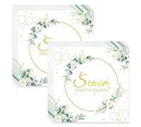 40 servilletas de eucalipto con forma de corazón, Schön Dass Du Da Bist, absorbentes y desechables, ideales para bodas y celebraciones, 33 x 33 cm.