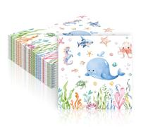 40 servilletas de papel océano, servilletas de cumpleaños, juego de vajilla para fiesta de océano, decoración de fiesta bajo el mar, servilletas únicas, accesorios de fiesta de verano y océanos bajo