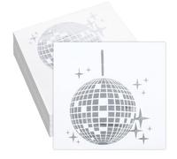 40 servilletas decorativas de discoteca, color blanco, 33 x 33 cm, vajilla desechable, decoración de cumpleaños de los 70, 80 y 90, decoración de fiestas, decoración de bolas de discoteca, etc. Se