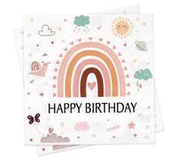 40 Servilletas Feliz Cumpleaños, Servilletas de Cumpleaños Arcoiris Decoración de Mesa para Bautizo, Servilleta de Papel 3 Capas para Niños Niñas Cumpleaños Celebraciones Fiesta