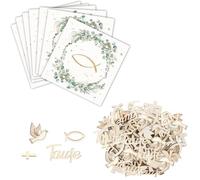 40 servilletas y 60 piezas de decoración de pescado de madera con texto en inglés "Schön, dass du da bist!", decoración de mesa de pescado para bautizo, comunión