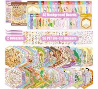 40 Sets Libro de Pegatinas 3D con Escenas, 3D House Sticker Books, Stickers Therapy, DIY Stress Relief Sticker Scenes with 56 PET Pegatinas, 40 Miniature Scene, 2 Pinzas, for Adulto Niño Adolescente