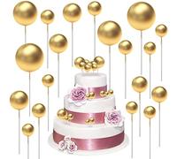 40 Toppers de Pastel de Mini Globo Palos de Pastel de Bolas de Espuma Bolas de Perlas de Cupcake Decoración de Inserción de Tartas DIY Suministros para San Valentín Cumplaeños (Oro)