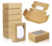 40 unidades, 9,6 x 7 x 3 cm, cajas con ventanas transparentes, paquetes de cajas de papel Kraft marrón, caja de cartón, caja pastelería, para galletas, pasteles, regalos