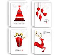 40 x Tarjetas de Navidad elegantes y ecológicas con sobres (40 elegantes tarjetas de Navidad rojas)