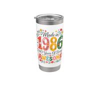 40 Year Old Made in 1986 Retro Floral 40th Birthday Women Vaso térmico de acero inoxidable de doble pared