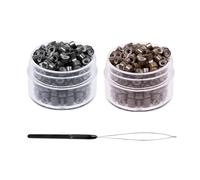 400 anillos de extensión de pelo de nanosilicona con 1 pieza de extensiones de pelo de ganchillo de 3 mm micro anillos de pelo (marrón y negro)