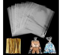 400 bolsas de celofán pequeñas de 20 x 30 cm, transparentes, con 100 cintas de metal, bolsas de celofán transparentes para dulces, Navidad, regalos de Pascua,