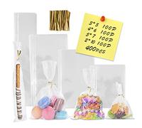 400 bolsas de celofán planas transparentes con 3 x 5 pulgadas, 4 x 6 pulgadas, 5 x 7 pulgadas, 2 x 10 pulgadas, bolsas de golosinas con lazos son buenas para barras de pretzel, panadería, galletas, dulces, postres.