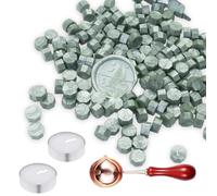 400 cuentas de cera para sellar, kit de cera de sellado, cuentas de cera de sellado octogonales, para envolver regalos, invitaciones de boda, sobres personales (verde plata)