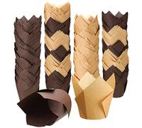 400 forros de tulipán para cupcakes, tazas para hornear, tulipán, envoltorios para magdalenas, resistentes a la grasa, soportes para tazas de hornear para bodas, cumpleaños, baby shower, suministros de Navidad, regalo de Acción de Gracias (marrón, natural)