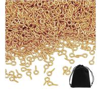 400 ganchos pequeños de rosca dorados, con 1 bolsa de almacenamiento negra, tornillos largos de acero inoxidable, mini ganchos dorados para apretar (5 x 10 mm).