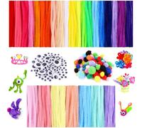 400 Limpiapipas Manualidades, Multicolor Línea Chenilla Limpiapipas de 30 cm, Pipe Cleaners Coloridos, 100 Pompones y 100 Ojos Artificiales, Limpiapipas Colores para Proyectos DIY y Decoraciones