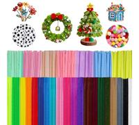 400 limpiapipas para manualidades, 27 colores, 200 alambre de chenilla, 100 pompones de alambre de chenilla y 100 ojos flotantes, autoadhesivos, limpiapipas multicolor para manualidades creativas