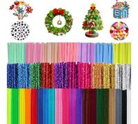 400 limpiapipas para manualidades, 27 colores, 200 alambre de chenilla, 100 pompones de alambre de chenilla y 100 ojos flotantes, autoadhesivos, limpiapipas multicolor para manualidades creativas