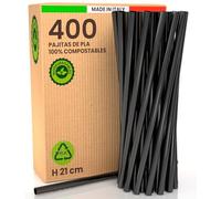 400 Pajitas 100% Ecológicas y Reutilizables de Bioplástico Rígido - 21cm x 6mm, Made in Italy, Biodegradables y Compostables - Ideales para Bebidas, Cócteles, Eventos y Fiestas - Color Negro