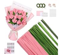400 Pcs Limpiapipas Manualidades, Limpia Pipas, Pipe Cleaner Tallos de Chenilla Kit, con Palitos de Flores Verdes, Rollos de Cinta, Barras de Pegamento, Instrucciones, Embalaje del Ramo (Rosa)