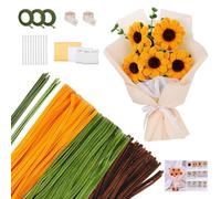 400 Pcs Limpiapipas Manualidades, Limpia Pipas, Pipe Cleaner Tallos de Chenilla Kit, con Palitos de Flores Verdes, Rollos de Cinta, Barras de Pegamento, Instrucciones, Embalaje del Ramo (Girasol)