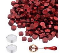 400 perlas de cera para sello, juego de cera, color rojo, perlas octagonales, para paquetes de regalo, invitaciones de boda, sobre personal