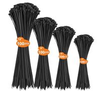 400 Piezas Bridas Plastico 100/150/200/300mm para Cables Profesionales,Bridas Negras para Cables Para Oficina,Hogar,Exteriores