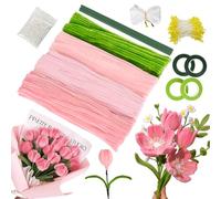 400 Piezas Limpiapipas Manualidades, Kit Limpiapipas Flores Rosa con 20 Alambres Verdes, 4 Cintas Floristería, Tijeras, Papel Regalo, Set Manualidades Flexible Ramos Tulipanes DIY para Niños y Adultos