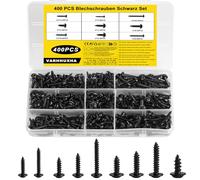 400 Piezas M3 M3.5 M4 M5 Tornillos Autorroscantes, Tornillos Roscachapas de Cabeza Cruz, Tornillos de Cabeza Redonda Negros, Tornillos de Cabeza Plana, Tornillos para Madera Pladur Metal