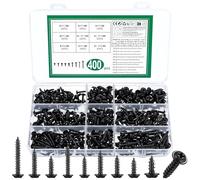 400 PiezasTornillos Autorroscantes, M3 M3.5 M4 M5 Tornillos Negros, Tornillos Roscachapas para Madera, Tornillo Autoperforantes de Cabeza Plana Cruzada para Metal Plástico