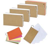 400 tarjetas flash, 300 tarjetas de índice blancas con anillos, 100 tarjetas de colores, tarjetas de revisión, tarjetas de flashcards - blanco, A7 (12,7 x 7,6 cm) con 4 anillos de carpeta, papel kraft