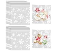 400 Uds Bolsas Galletas Navideñas Forma Copo Nieve, Bolsas de Plástico Transparentes para Golosinas Navideñas Forma Copo Nieve Autoadhesivas Pequeñas Bolsas de Regalo Navideñas