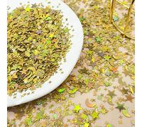 4000 piezas de confeti de estrellas con purpurina para mesa de confeti de estrellas metálicas para decoración de fiestas, bodas, festivales, 55 ml, 3-25 mm (estrella dorada y luna)