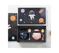400ml Astronaut Space Planet Mug with Lid and Spoon for Coffee, Milk, Gift Birthday for Girl Boy WomenDark Blue+Pink