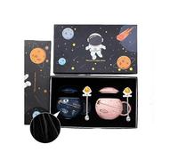 400ml Astronaut Space Planet Mug with Lid and Spoon for Coffee, Milk, Gift Birthday for Girl Boy WomenDark Blue+Pink(1)