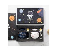 400ml Astronaut Space Planet Mug with Lid and Spoon for Coffee, Milk, Gift Birthday for Girl Boy WomenWhite+Dark Blue