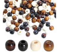 400Pcs Cuentas de Madera con Gran Agujero, BetterJonny Abalorios Maderas Natural 4 Colores Bolas de Madera Cuenta Espaciadoras para Manualidades y Fabricación de Joyas,11x12mm