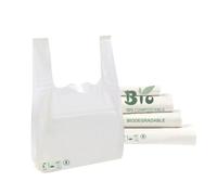 400uds. Bolsas Camiseta 100% BIO 100 Bolsas,Bolsas Supermercado con Asas,100% Bolsas Compostables Reutilizables y Seguro para Alimento,Bolsas SIN Plastico PREMIUM Resistente y Sostenible