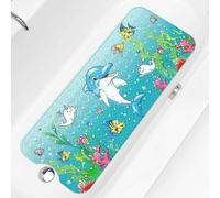 40cm*100cm Non-Slip Bath Mat for Kids - es Extra Large Cartoon Baby Bath Mat for Tub, Dolphin Print Non-Slip Shower Mat with Suction Cups and Drain Ho
