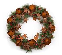 40cm Christmas Wreath with Rustic Jingle Bells Stars Pine Cones Berries Leaves for Outdoor Xmas Home Office Mantelpiece Decorations