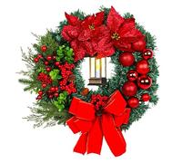 40CM Corona de Navidad, Corona Navideña para Decoración Colgante para Puerta con Luz Led, Corona Artificial Reutilizable para Decoración Navideña, Puerta de Entrada, Pared, Ventana,Decoración Navideña