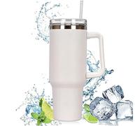 40oz Taza Termica con Pajita y Tapa, Termo Taza Acero Inoxidable, Vaso de Viaje de Taza de Café con Aislamiento al Vacío de Doble Pared, Vaso Térmico Acero Inoxidable, Taza de Café para Coche (Blanco)