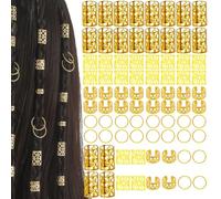 40PCS Anillos para el Pelo Ajustable, Bobina Joyería El Cabello Anillos,Juego de accesorios para el pelo de oro, accesorios para el pelo, anillos y puños, joyas para trenzas y festivales (D(80PCS))
