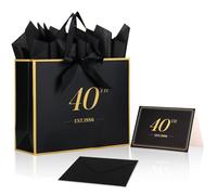 40th Birthday Gift Bag con Card & Tissue Paper, EST.1986 40 Year Old Keepsake Present Shopping Bags para Women Men Black Gold Anniversary Party Favors Goodie Wrapping Supplies & Decorations