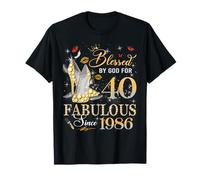 40th Birthday Queen Blessed by God 40 Fabulous Since 1986 Camiseta