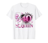 40th Birthday Queen Pink Wine 40 Years Old Women Girls Camiseta